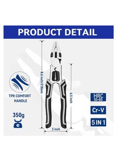 CRULAC CRULAC 6in1 Multifunctional Combination Wire Plier Wire Stripper Gripper Cutter Crimper Antislip Handle Wrench  - Image 2