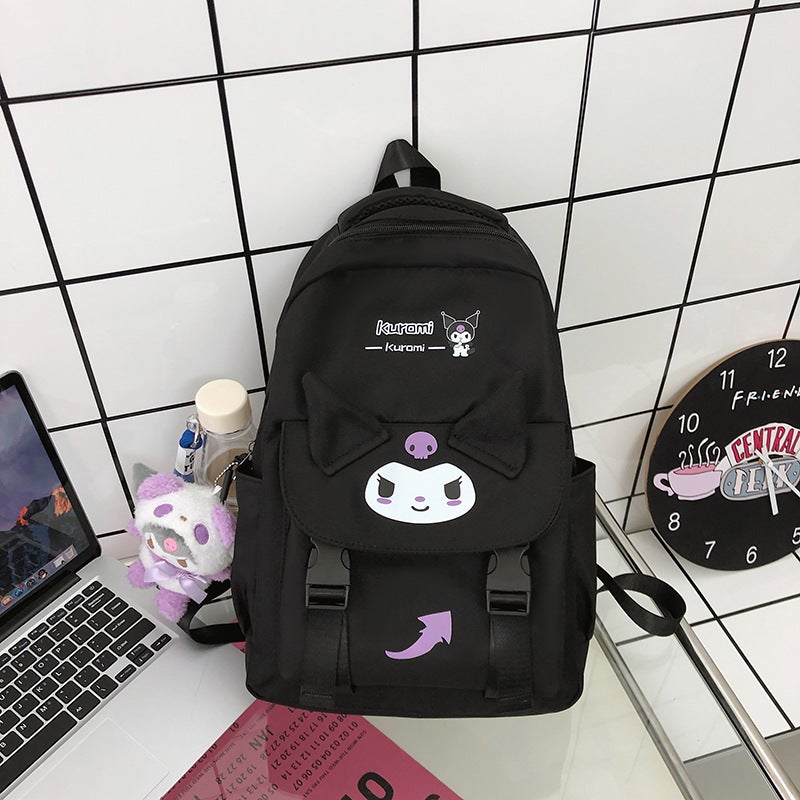 Cross-border New Primary and Secondary School Student Backpack Girls Heart Cute Schoolbag Cartoon Japanese Sweet Schoolbag Fashion College Style Black plus pendant 