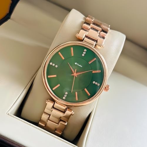 Dsales Women Analogue Wrist Watches for Women's & Girls&Miss&Ladies Diamond Studded Dial Rosegold Colored Stylish Bracelet Strap (Green) - Image 5