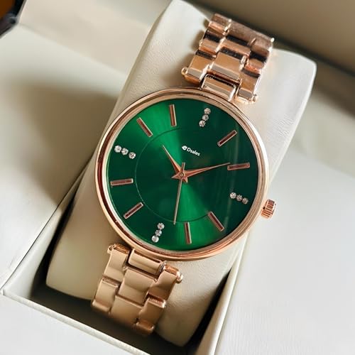 Dsales Women Analogue Wrist Watches for Women's & Girls&Miss&Ladies Diamond Studded Dial Rosegold Colored Stylish Bracelet Strap (Green) - Image 3