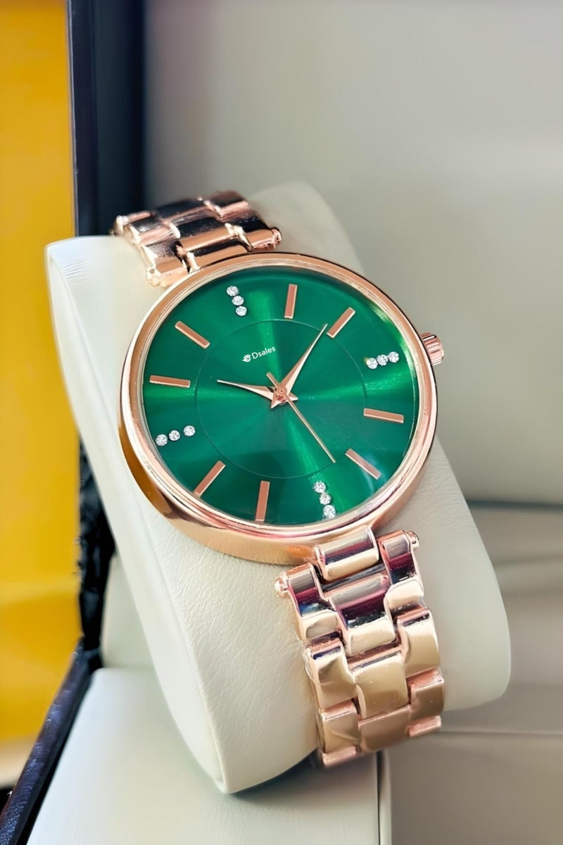 Dsales Women Analogue Wrist Watches for Women's & Girls&Miss&Ladies Diamond Studded Dial Rosegold Colored Stylish Bracelet Strap (Green) - Image 2