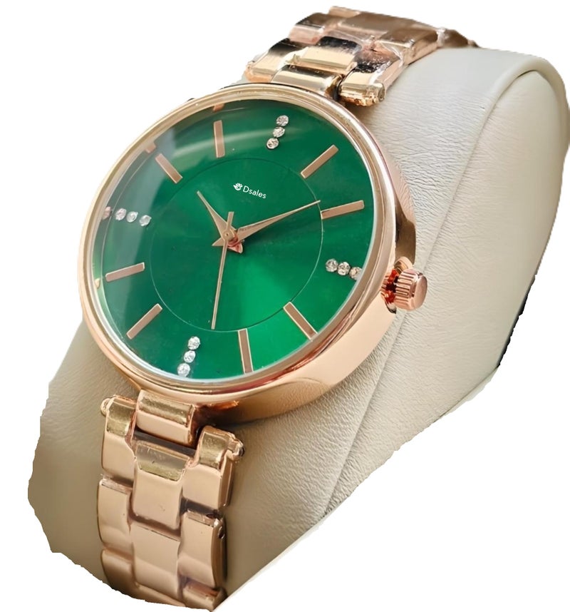Dsales Women Analogue Wrist Watches for Women's & Girls&Miss&Ladies Diamond Studded Dial Rosegold Colored Stylish Bracelet Strap (Green) - Image 1