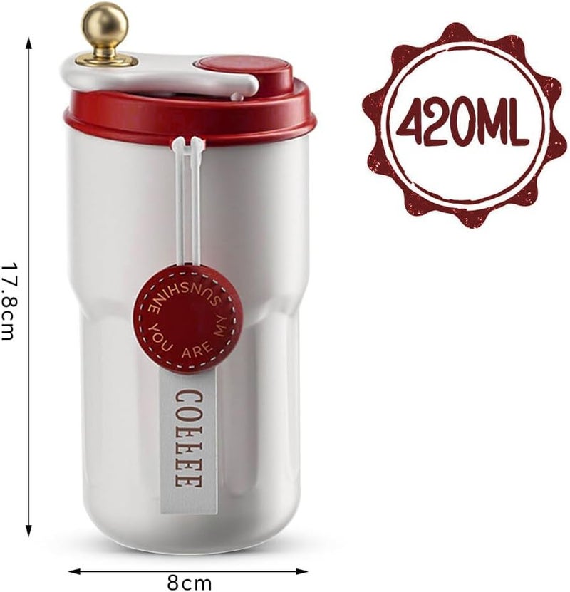 Wosta Coffee Mug with Ziplock Lid, Coffee Thermal Mug Coffee to Go, Double-Walled Vacuum Thermal Mug, Coffee, Stainless Steel Thermal Mug, 420 Ml(Without Temperature Display) (Red) - Image 2