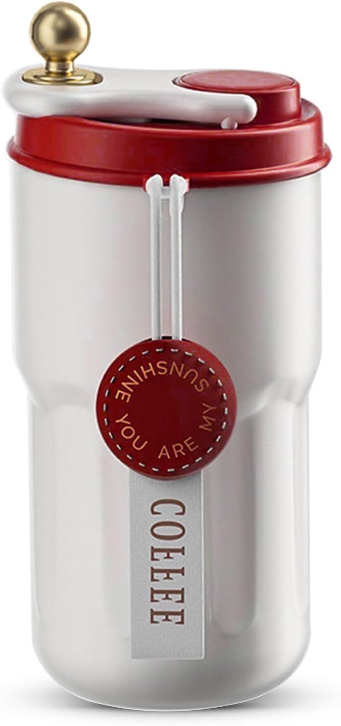 Wosta Coffee Mug with Ziplock Lid, Coffee Thermal Mug Coffee to Go, Double-Walled Vacuum Thermal Mug, Coffee, Stainless Steel Thermal Mug, 420 Ml(Without Temperature Display) (Red) - Image 1