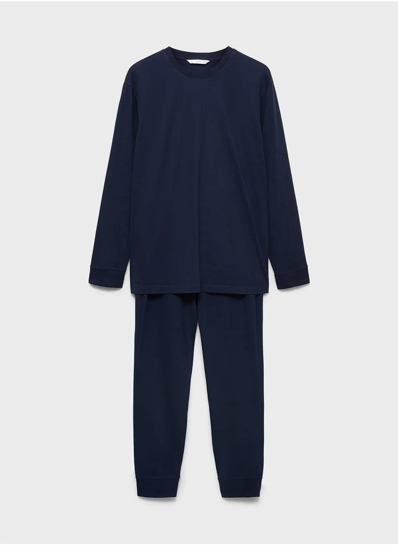 Mango Man Crew Neck T-Shirt & Long Pijama Set