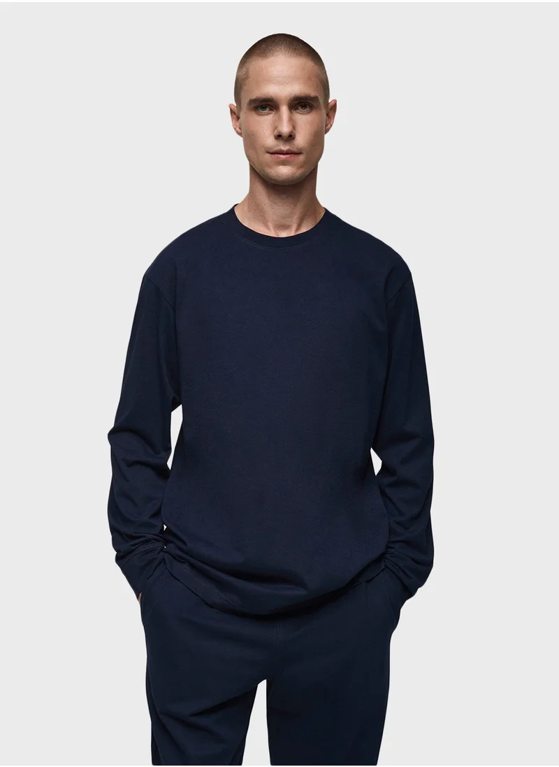 Mango Man Crew Neck T-Shirt & Long Pijama Set