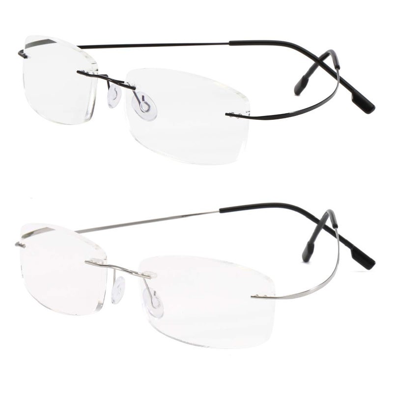 Viseng Set of 2 Rimless reading glasses titanium metal ultra light Readers of Men Women 125