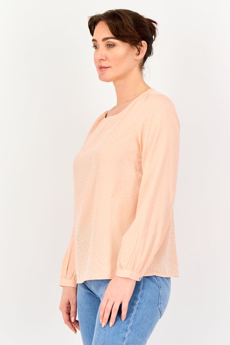 VERO MODA I Scenery by Vero Moda Women Round Neck Long Sleeve Textured Top, Peach - Image 2