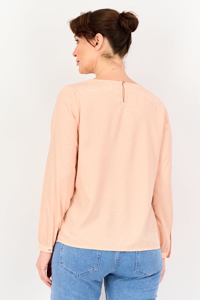 VERO MODA I Scenery by Vero Moda Women Round Neck Long Sleeve Textured Top, Peach - Image 3