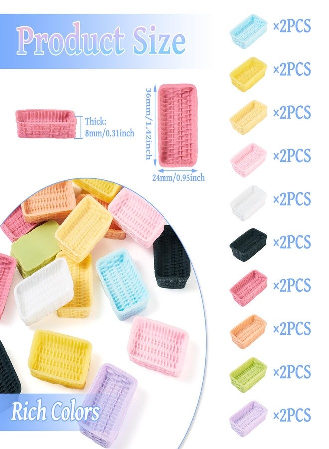 BB Beadthoven Beadthoven 20Pcs 10 Colors Miniature Dollhouse Rattan Baskets Mini Woven Food Bread Baskets Kitchen Accessory Mini Wicker Tray Tableware Ornaments for Dollhouse Micro Landscape Decorations - Image 2