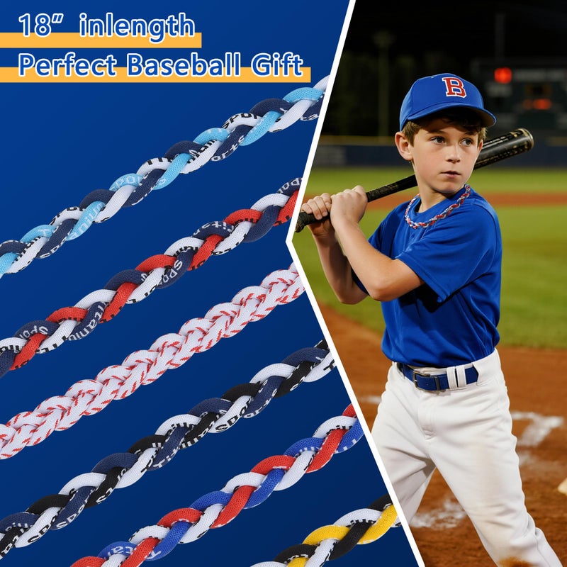 JEANUE 12Pack Baseball Necklaces for Boys, 18inches Braided Rope Tornado Titanium Sports Necklaces, Ideal for Baseball Team Gifts, Party Favors, Baseball Accessories Dripï¼ŒMulti-Color - Image 4