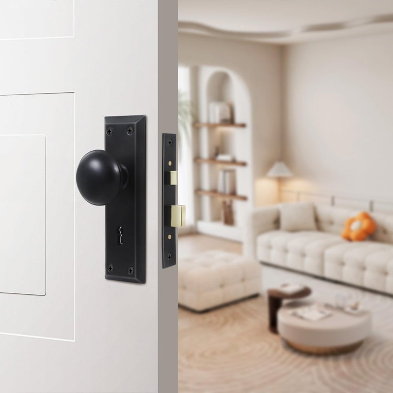 Newliplace Mortise Lock Set for Interior Door, Vintage Old Door Knobs with Lock and Skeleton Key, Antique Door Knobs Matte Black Finish - Image 5