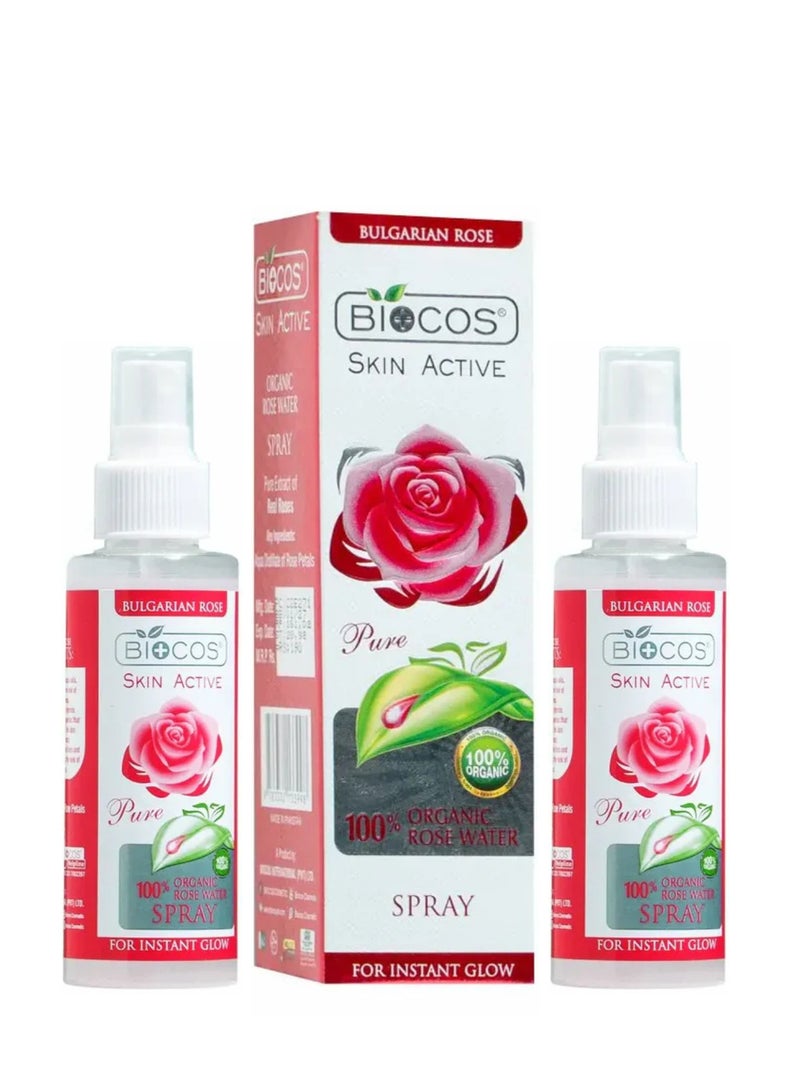 BIOCOS Organic Rose Water Spray – Hydrating Toner, Reduces Redness & Tightens – Pack of 2 - Image 1