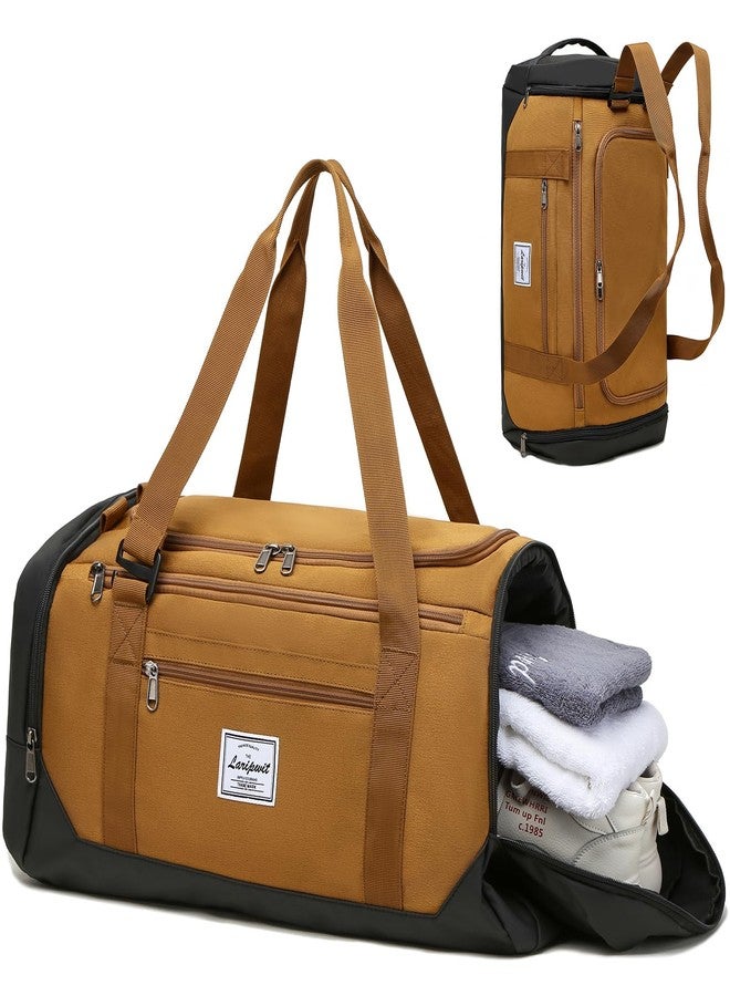 Laripwit Gym Bags for Men, 40L Medium Sports Travel Duffel Bag with Shoe Compartment & Wet Pocket Lightweight Gym Duffle Bag Backpack Multipurpose Weekender Overnight Backpack for Women, Brown - Image 1