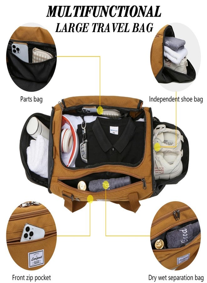 Laripwit Gym Bags for Men, 40L Medium Sports Travel Duffel Bag with Shoe Compartment & Wet Pocket Lightweight Gym Duffle Bag Backpack Multipurpose Weekender Overnight Backpack for Women, Brown - Image 4