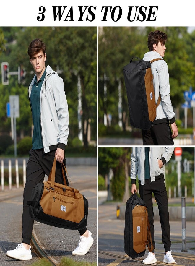 Laripwit Gym Bags for Men, 40L Medium Sports Travel Duffel Bag with Shoe Compartment & Wet Pocket Lightweight Gym Duffle Bag Backpack Multipurpose Weekender Overnight Backpack for Women, Brown - Image 3