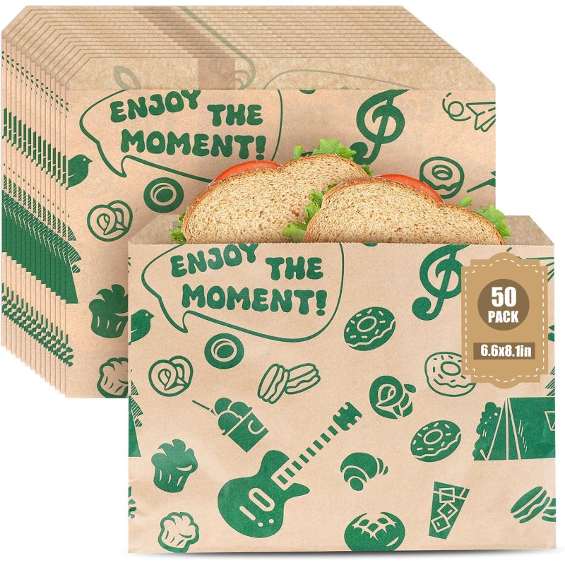 VGOODALL 50PCS Paper Sandwich Bags, 8.1 x 6.6 Inch Small Snack Bags Grease-Resistant Wax Paper for Food Storage Picnic - Image 1