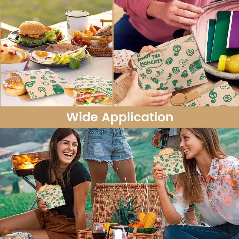 VGOODALL 50PCS Paper Sandwich Bags, 8.1 x 6.6 Inch Small Snack Bags Grease-Resistant Wax Paper for Food Storage Picnic - Image 4