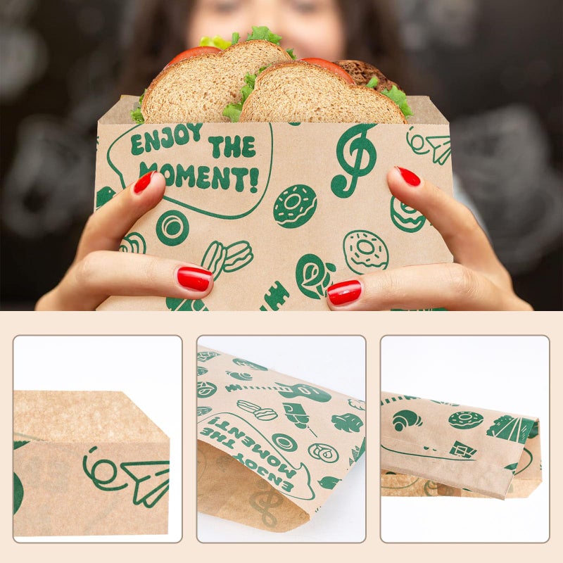 VGOODALL 50PCS Paper Sandwich Bags, 8.1 x 6.6 Inch Small Snack Bags Grease-Resistant Wax Paper for Food Storage Picnic - Image 3
