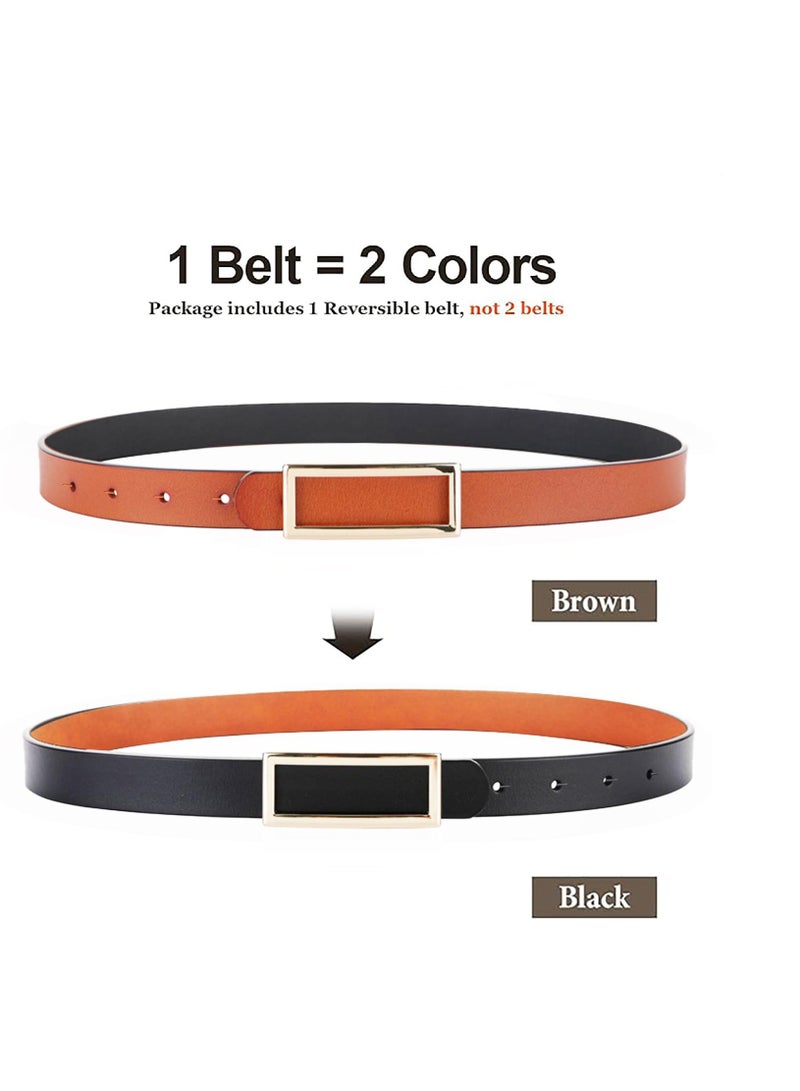 Excefore حزام جلدي قابل للعكس للنساء، عبوة من حزامين عصريين بإبزيم ذهبي، حزام نسائي للجينز والفساتين والسراويل، عرض 2.3 سم (0.9 بوصة)، أسود وبني - Image 5