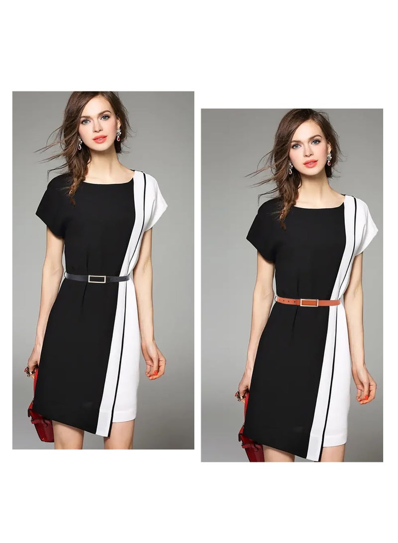 Excefore حزام جلدي قابل للعكس للنساء، عبوة من حزامين عصريين بإبزيم ذهبي، حزام نسائي للجينز والفساتين والسراويل، عرض 2.3 سم (0.9 بوصة)، أسود وبني - Image 3