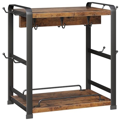 OROPY Wooden Coffee Bar Organizer with 14 Mug Hooks, 2 Tier Countertop Coffee Mug Holder Stand for Cups, Mugs, Syrups, Accessories - Image 1