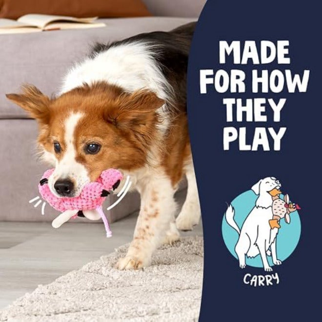 goDog Just for Me Flying Pig Checkers with Chew Guard Technology Tough Plush Dog Toy, Pink, Small - Image 5
