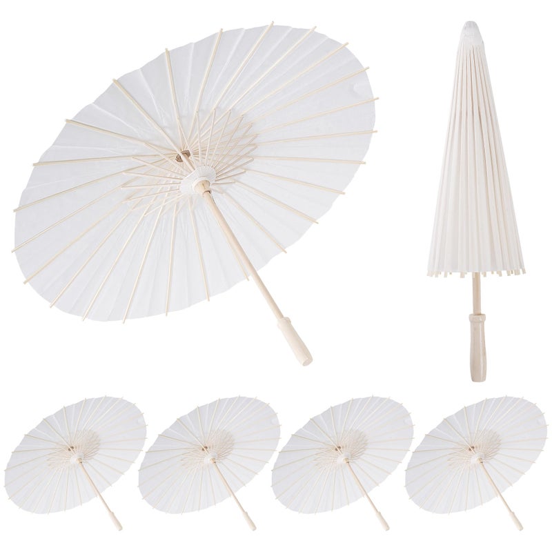 jiebor 6 Pcs White Parasol Paper Wedding Chinese Decorative Japanese Umbrellas 23.6 Inch for Guests DIY Painting Bridal Party Home Decor - Image 1