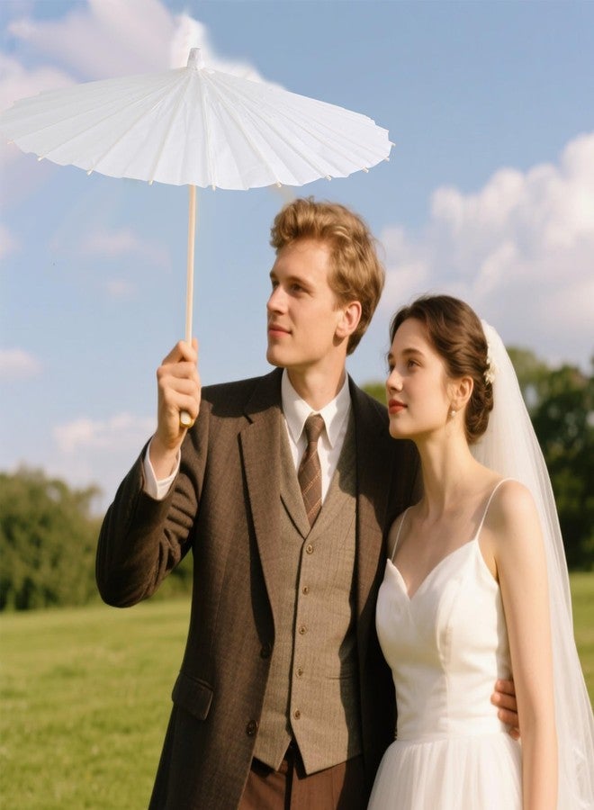 jiebor 6 Pcs White Parasol Paper Wedding Chinese Decorative Japanese Umbrellas 23.6 Inch for Guests DIY Painting Bridal Party Home Decor - Image 4
