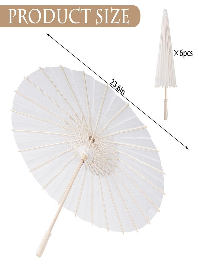 jiebor 6 Pcs White Parasol Paper Wedding Chinese Decorative Japanese Umbrellas 23.6 Inch for Guests DIY Painting Bridal Party Home Decor - Image 2
