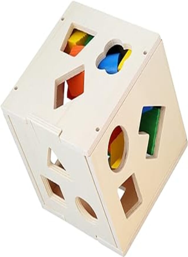 Wooden Kids Shape Sorting Toy, 15 Holes Building Block Cube Box Geometric Shapes Matching Toy