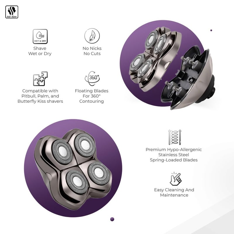 Skull Shaver Carver PRO 4 Head Replacement Blade - Shaver Blade for Wet & Dry Shaving - Rotary Heads Design - Japanese Stainless Steel - Compatible with Pitbull, Palm & Butterfly Kiss Shavers - Image 2