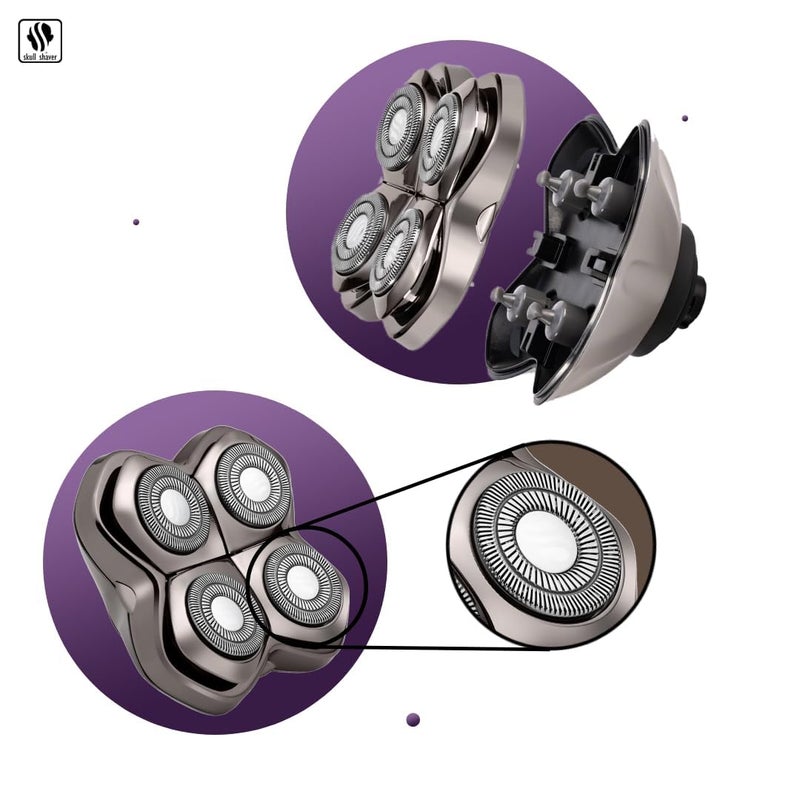 Skull Shaver Carver PRO 4 Head Replacement Blade - Shaver Blade for Wet & Dry Shaving - Rotary Heads Design - Japanese Stainless Steel - Compatible with Pitbull, Palm & Butterfly Kiss Shavers - Image 4