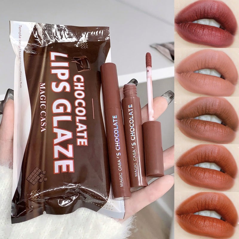 Magic Casa Chocolate Five Lip Glaze Suit Matte Matte Not Easy To Fade Lipstick Makeup For Students - Image 2
