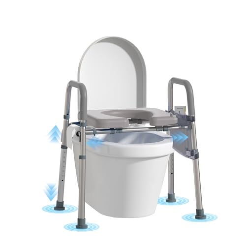 WHLICKS 500lbs Raised Toilet Seat with Handles – Adjustable Width Elevated Seat, Cozy Padded Toilet Seat Risers for Seniors, Handicap & Disabled, Fits All Toilets, Gray - Image 1