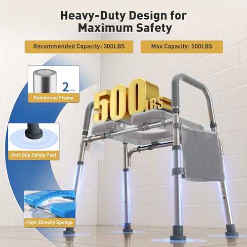 WHLICKS 500lbs Raised Toilet Seat with Handles – Adjustable Width Elevated Seat, Cozy Padded Toilet Seat Risers for Seniors, Handicap & Disabled, Fits All Toilets, Gray - Image 3