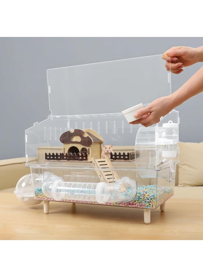 YOUWE7 9 in 1 Acrylic Hamster Cage with all accessories,2-Layer Hamster House with full transparent Viewing,Top Open Mouse Cage for Pet Mice,large Hamster Habitat for Hamster,Gerbils 45 * 28 * 34CM - Image 3