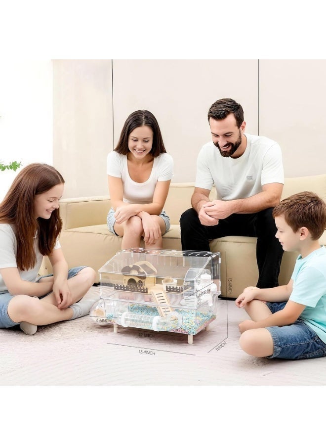 YOUWE7 9 in 1 Acrylic Hamster Cage with all accessories,2-Layer Hamster House with full transparent Viewing,Top Open Mouse Cage for Pet Mice,large Hamster Habitat for Hamster,Gerbils 45 * 28 * 34CM - Image 4