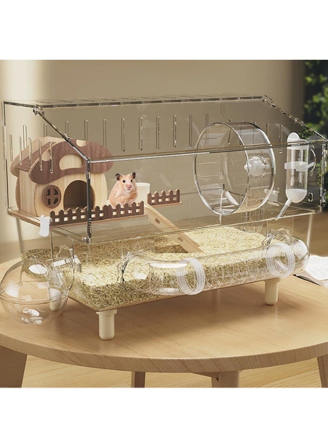 YOUWE7 9 in 1 Acrylic Hamster Cage with all accessories,2-Layer Hamster House with full transparent Viewing,Top Open Mouse Cage for Pet Mice,large Hamster Habitat for Hamster,Gerbils 45 * 28 * 34CM - Image 1