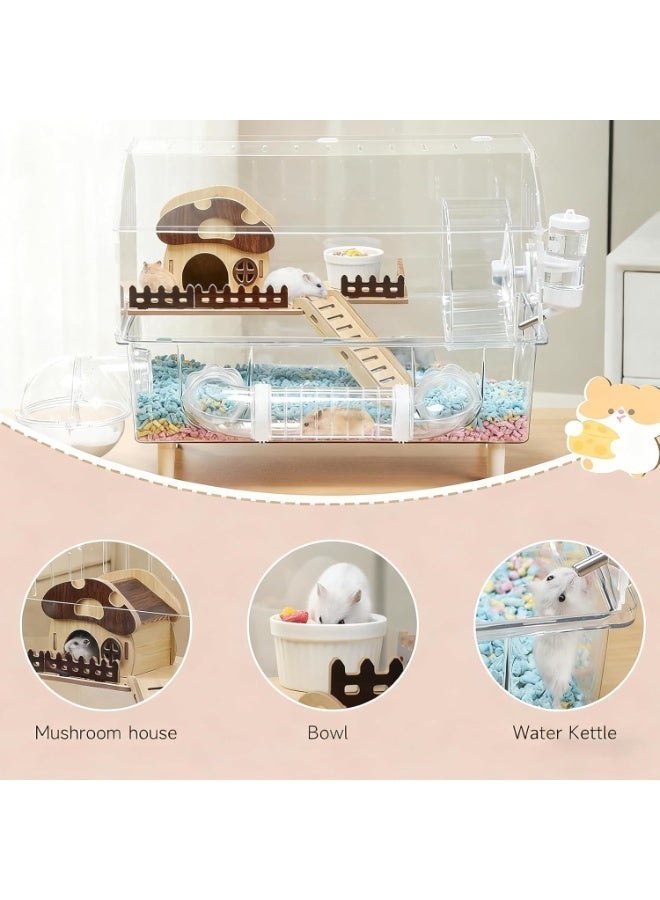 YOUWE7 9 in 1 Acrylic Hamster Cage with all accessories,2-Layer Hamster House with full transparent Viewing,Top Open Mouse Cage for Pet Mice,large Hamster Habitat for Hamster,Gerbils 45 * 28 * 34CM - Image 2