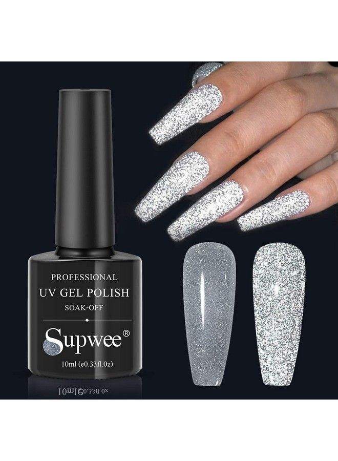 SUPWEE 10Ml Reflective Glitter Gel Nail Polish Sparkling Diamond Nail Polish Gel Silver Nail Polish Soak Off Uv Gel - Image 1