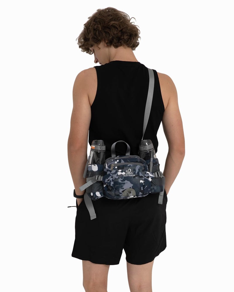 WATERFLY Fanny Pack Waist Bag: Fannie Pack 2 Water Bottle Holders Lumbar Belt Hiking Walking Running Jogging Camping Large Woman Man (Camouflage black) - Image 2