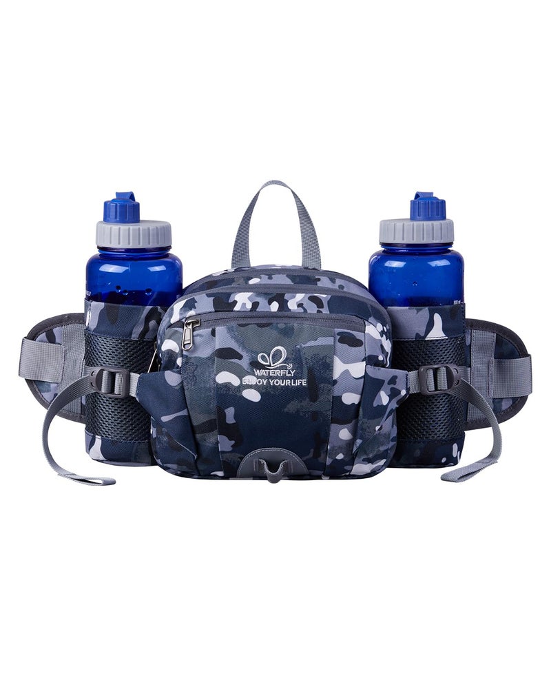 WATERFLY Fanny Pack Waist Bag: Fannie Pack 2 Water Bottle Holders Lumbar Belt Hiking Walking Running Jogging Camping Large Woman Man (Camouflage black) - Image 1