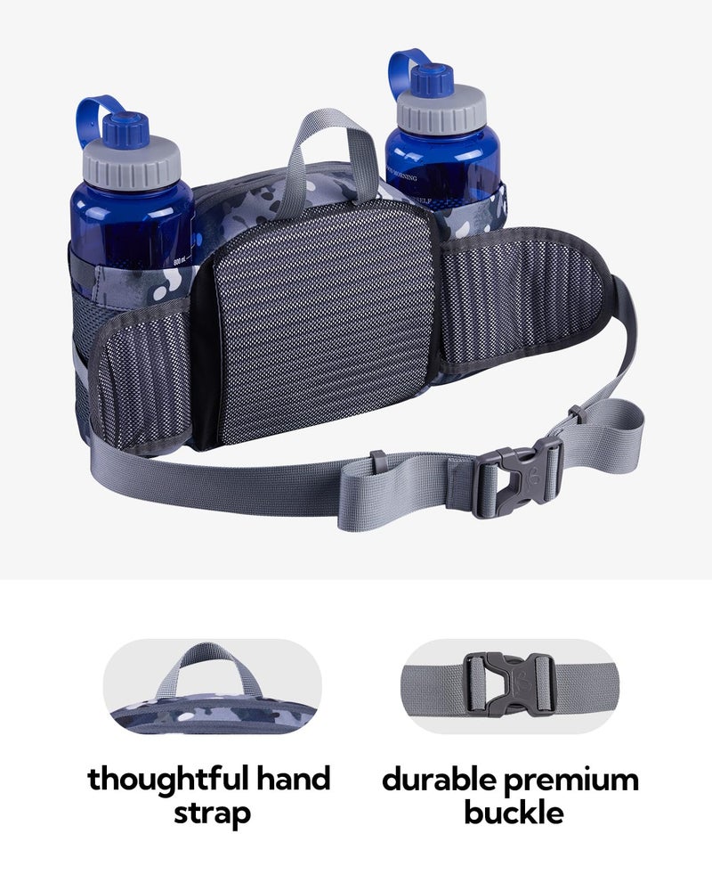 WATERFLY Fanny Pack Waist Bag: Fannie Pack 2 Water Bottle Holders Lumbar Belt Hiking Walking Running Jogging Camping Large Woman Man (Camouflage black) - Image 5