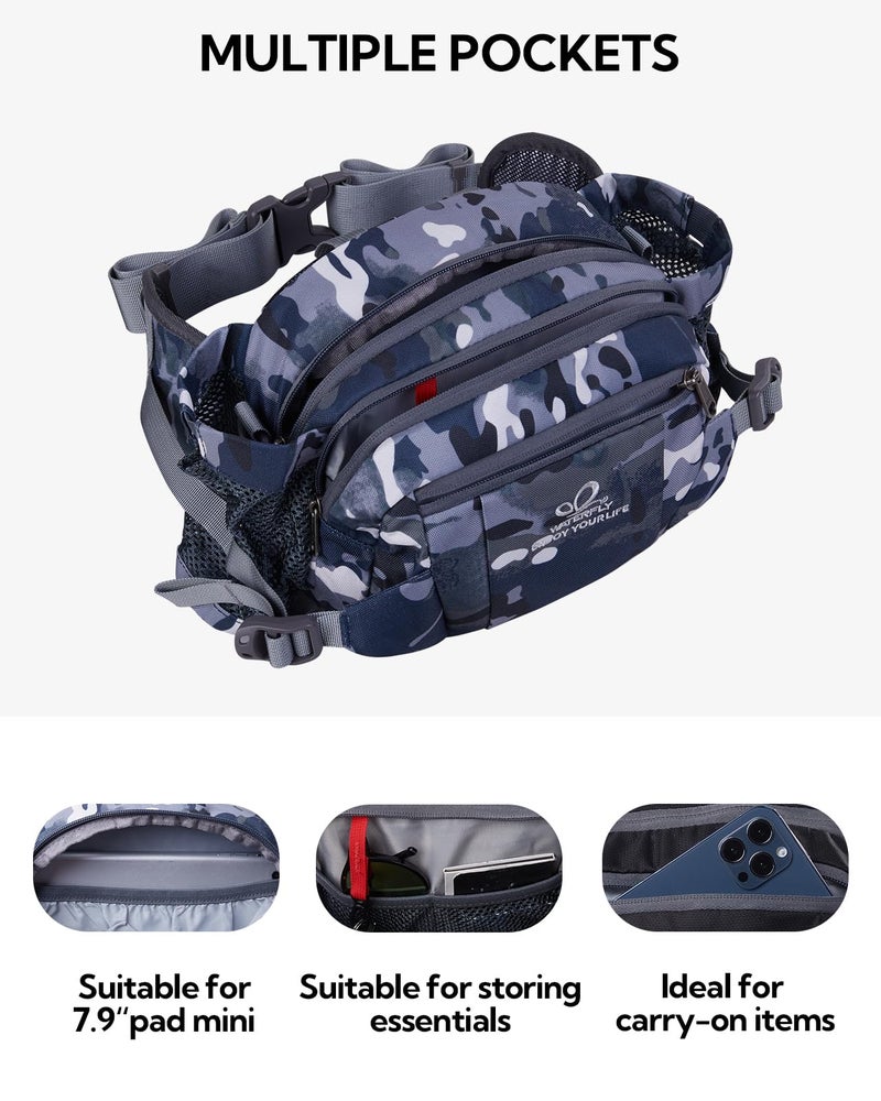 WATERFLY Fanny Pack Waist Bag: Fannie Pack 2 Water Bottle Holders Lumbar Belt Hiking Walking Running Jogging Camping Large Woman Man (Camouflage black) - Image 3