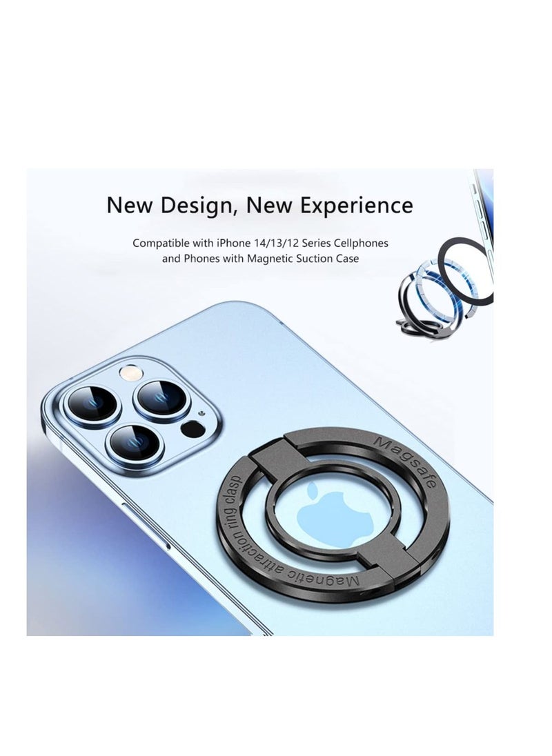 Excefore - Magnetic Phone Ring Holder, Adjustable Zinc Alloy Phone Ring Holder, for Magsafe Phone Ring Stand Holder, Compatible with iPhone 14/13/12 Series and Phones with Magnetic Suction Case(Black) - Image 1