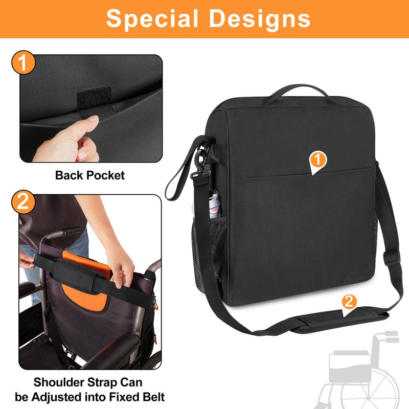 samdew Large Wheelchair Bag to Hang on Back, Wheelchair Accessories Backpack for Adult & Senior, Wheelchair Pouch with Medicine Storage Insulation Pocket & Shoulder Strap, Bag Only - Image 4