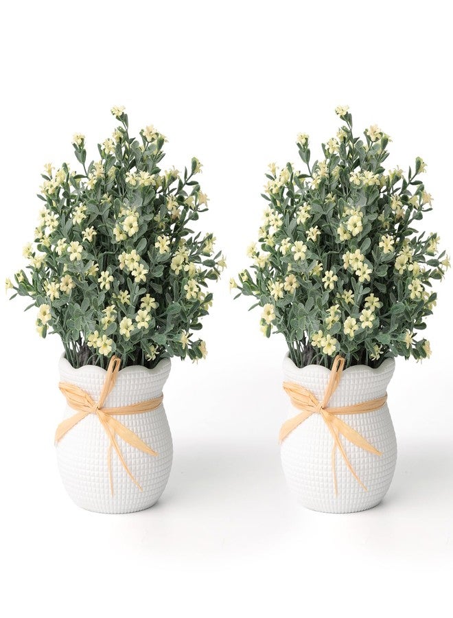 Fuxdre 2 Pack Small Desk Plants, Artificial Bathroom Plants Decor with Flower in Vintage Plastic Pots, Faux Plants Indoor for Shelf Decor in Home Office, and Spring Decor (Ivory) - Image 1
