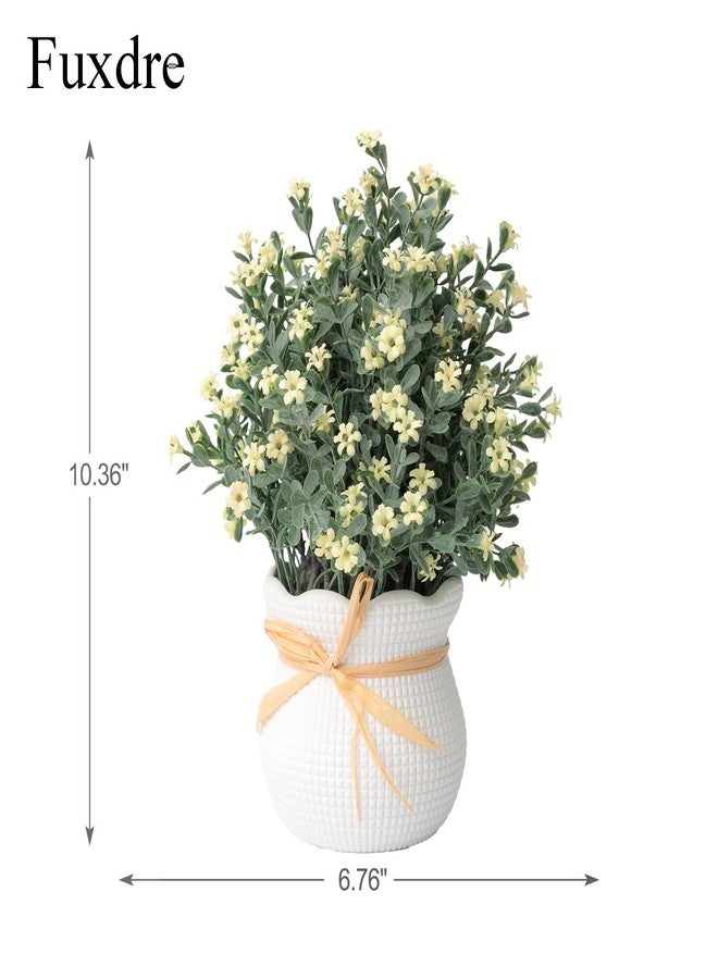 Fuxdre 2 Pack Small Desk Plants, Artificial Bathroom Plants Decor with Flower in Vintage Plastic Pots, Faux Plants Indoor for Shelf Decor in Home Office, and Spring Decor (Ivory) - Image 2