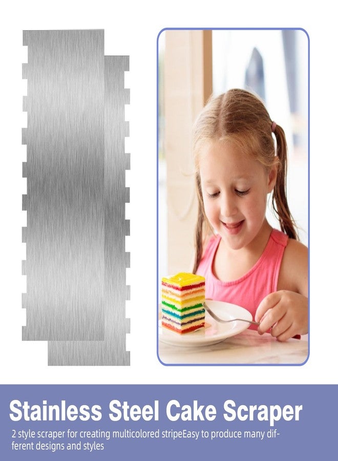 Abvsdu 9 Inch Stainless Steel Cake Scraper, Cream Cake Scraper Sided Patterned Edge Stripe Edge Smoother Scraper Cake Smoother Frosting Scraper Cake Decorating Comb for Mousse Butter Cream - Image 3